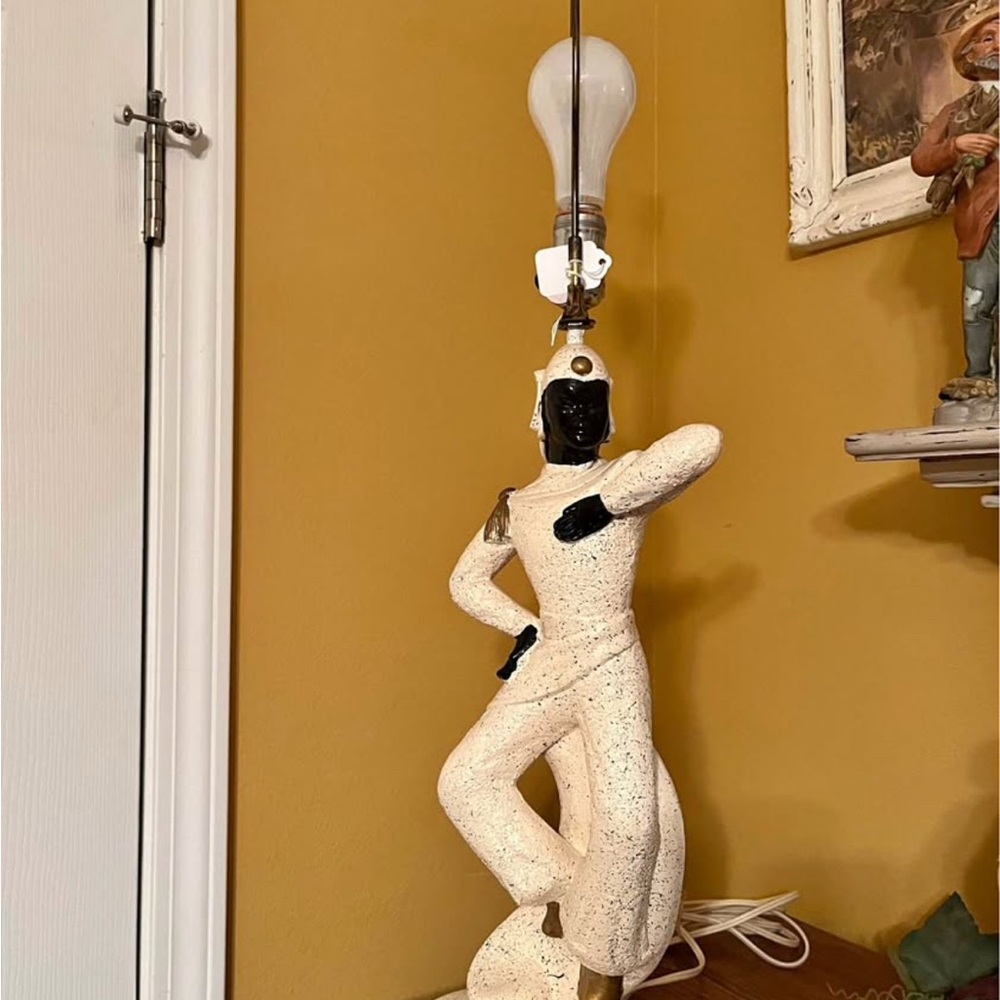 Mid-Century Atomic Figural Chalkware Dancer Table Lamp by Premco Mfg, c.1954